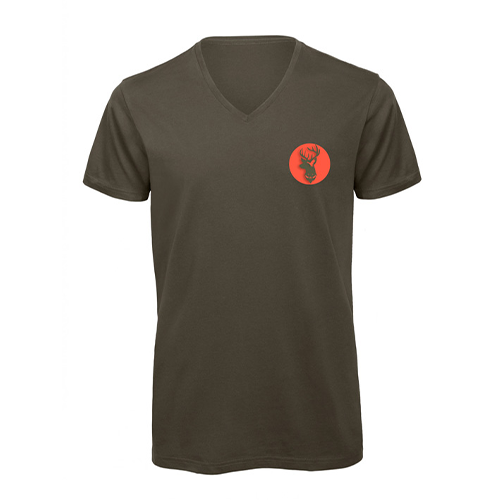 Vêtement de chasse | TEE-SHIRT COL V LOGO VÊTEMENT DE CHASSE | KAKI