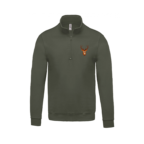 Vêtement de chasse |  - SWEAT COL ZIP CERF BRODÉ | KAKI